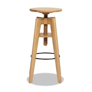 Spencer Minimalist Adjustable Bar Counter Stool Natural Brown Oak Wood