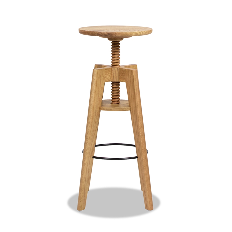 Spencer Minimalist Adjustable Bar Counter Stool Natural Brown Oak Wood