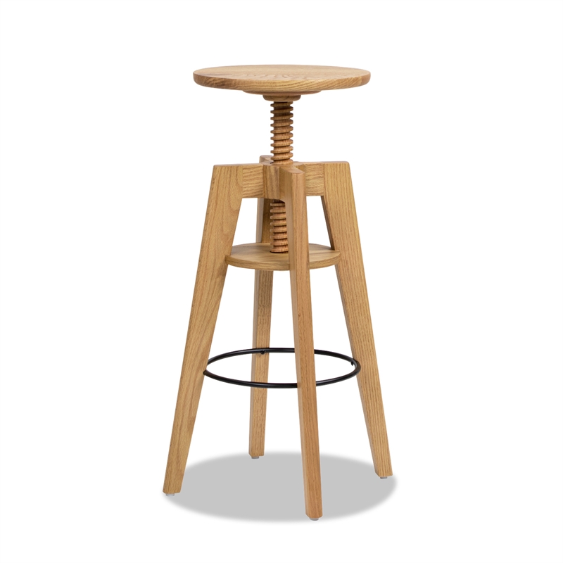 Spencer Minimalist Adjustable Bar Counter Stool Natural Brown Oak Wood