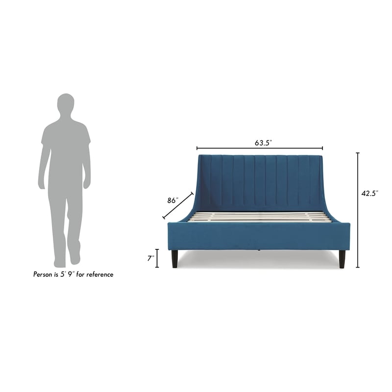 Sandy Wilson Home Aspen Tufted Headboard Platform Bed Queen Satin Teal Velvet