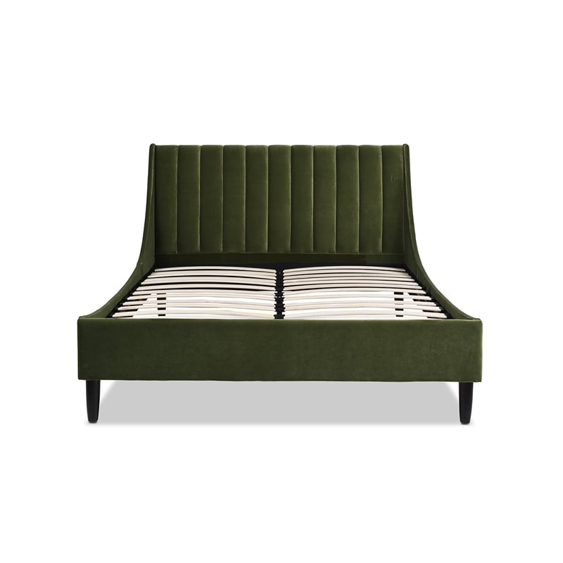 Sandy Wilson Home Aspen Tufted Headboard Platform Bed Queen Olive Green Velvet