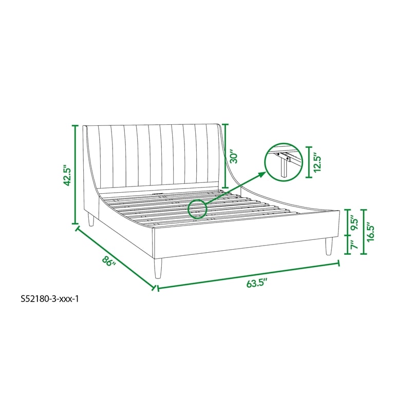 Sandy Wilson Home Aspen Tufted Headboard Platform Bed Queen Olive Green Velvet