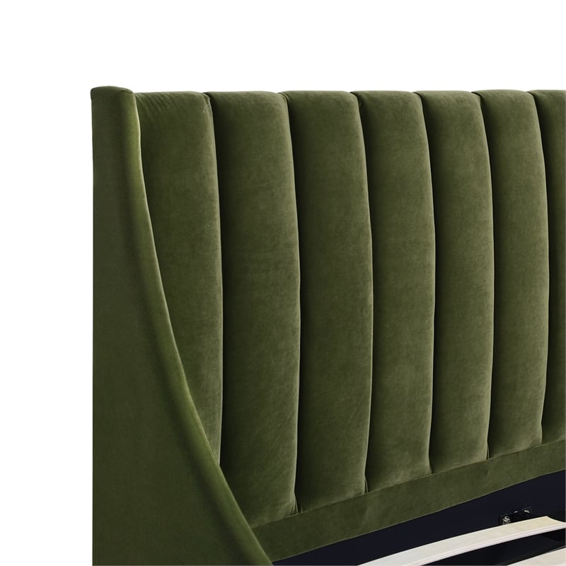 Sandy Wilson Home Aspen Tufted Headboard Platform Bed Queen Olive Green Velvet
