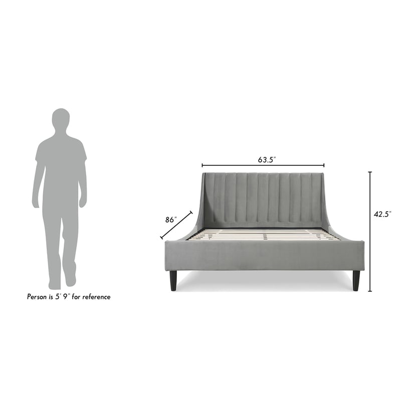 Aspen Vertical Tufted Headboard Platform Bed Set Queen Opal Grey Velvet