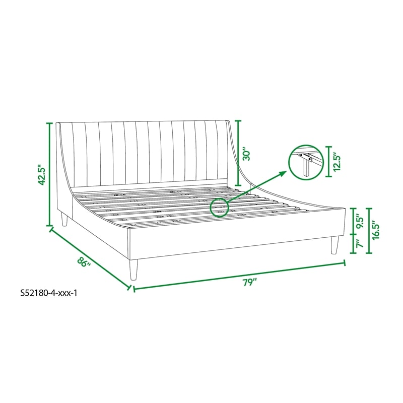 Aspen Vertical Tufted Headboard Platform Bed Set King Olive Green Velvet