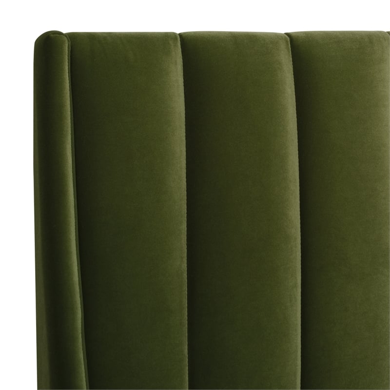 Aspen Vertical Tufted Headboard Platform Bed Set King Olive Green Velvet