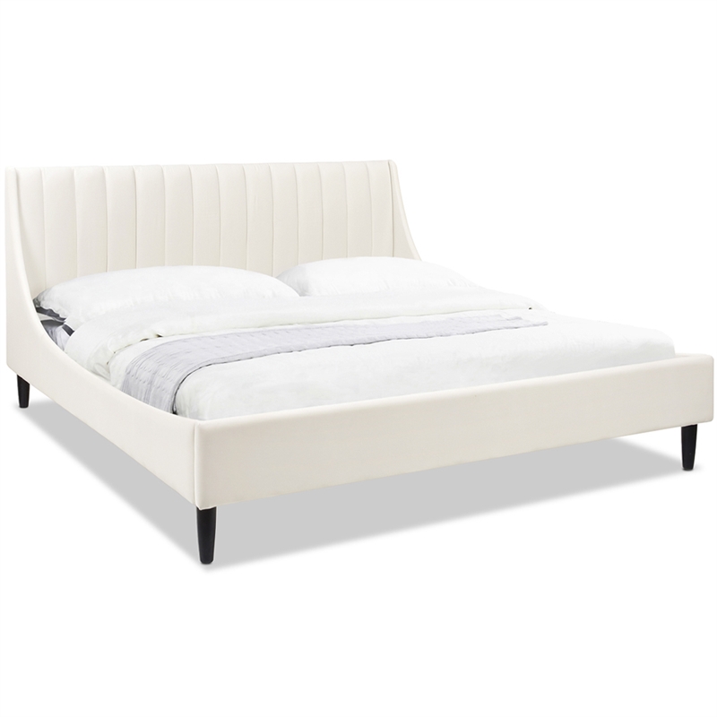 Aspen Vertical Tufted Headboard Platform Bed Set King Cloud White Velvet