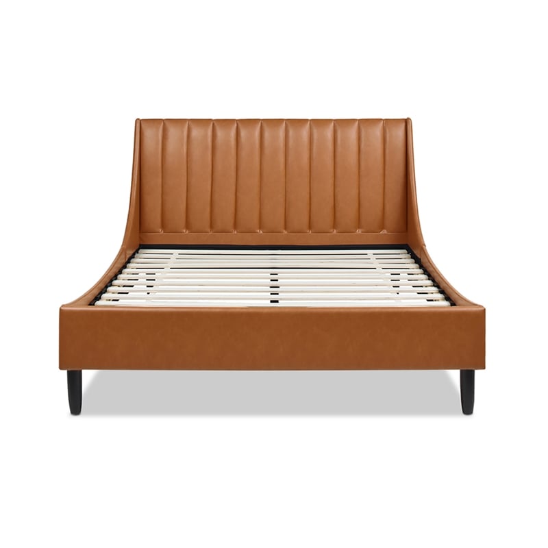 Aspen Vertical Tufted Modern Headboard Platform Bed Set Queen Caramel Tan Brown