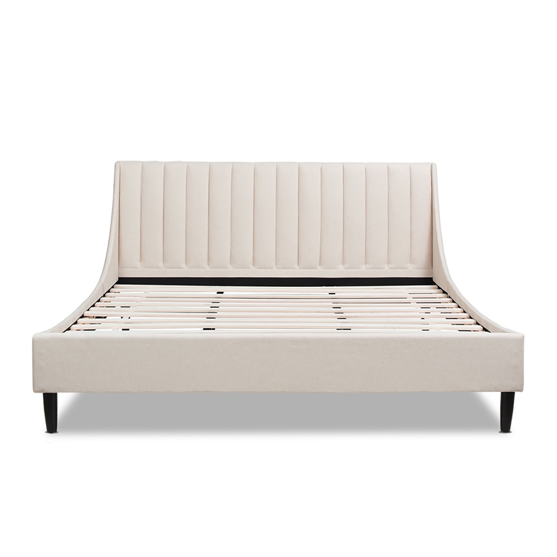 Aspen Vertical Tufted Headboard Platform Bed Set King Light Beige Linen