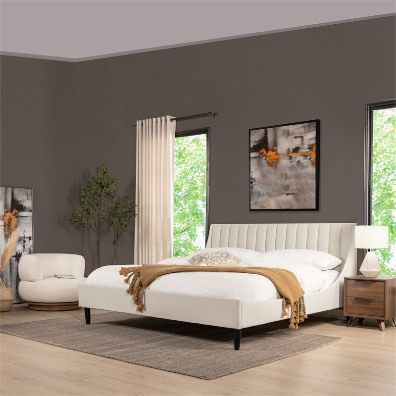 Aspen Vertical Tufted Headboard Platform Bed Set King Light Beige Linen