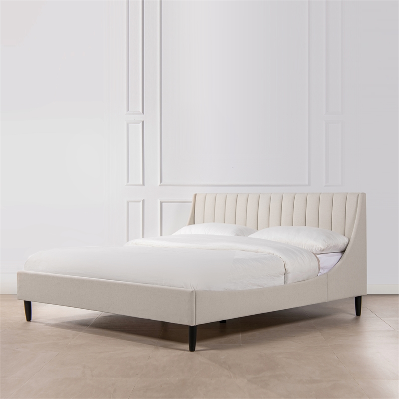 Aspen Vertical Tufted Headboard Platform Bed Set King Light Beige Linen