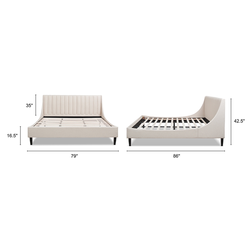 Aspen Vertical Tufted Headboard Platform Bed Set King Light Beige Linen