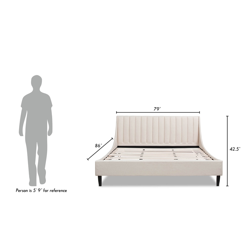 Aspen Vertical Tufted Headboard Platform Bed Set King Light Beige Linen