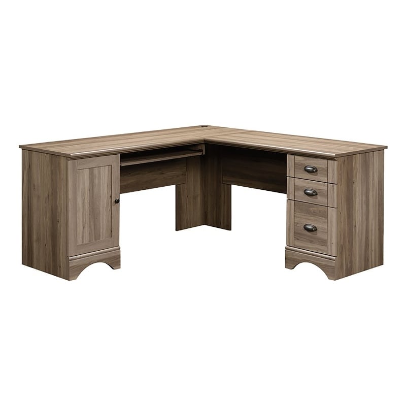 Cooper L-Shaped Contemporary Engineered Wood Computer Desk in Salt Oak