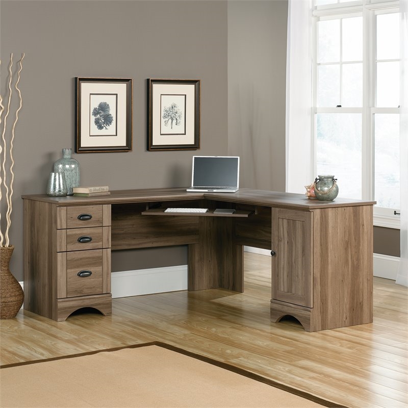 Cooper L-Shaped Contemporary Engineered Wood Computer Desk in Salt Oak
