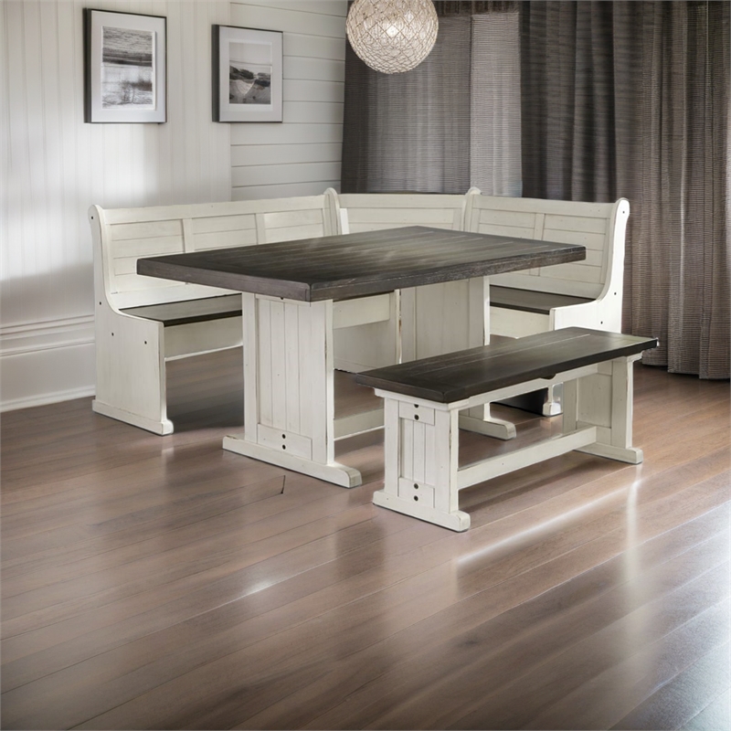 Carriage House Wood Breakfast Nook Set in Off White Dark Brown