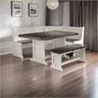 Carriage House Wood Breakfast Nook Set in Off White Dark Brown