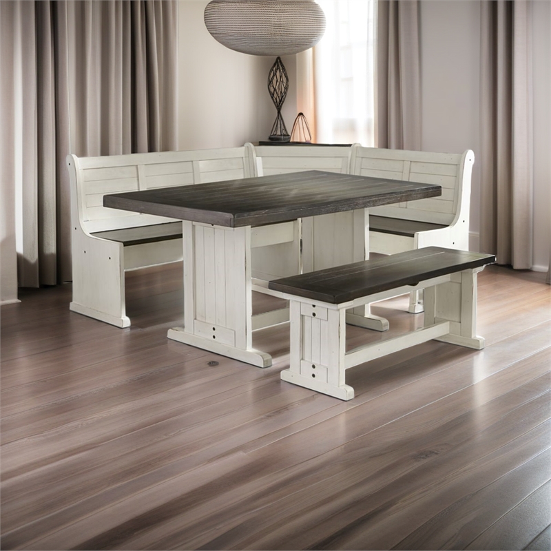 Cooper Carriage House Wood Breakfast Nook Set in Off White Dark Brown