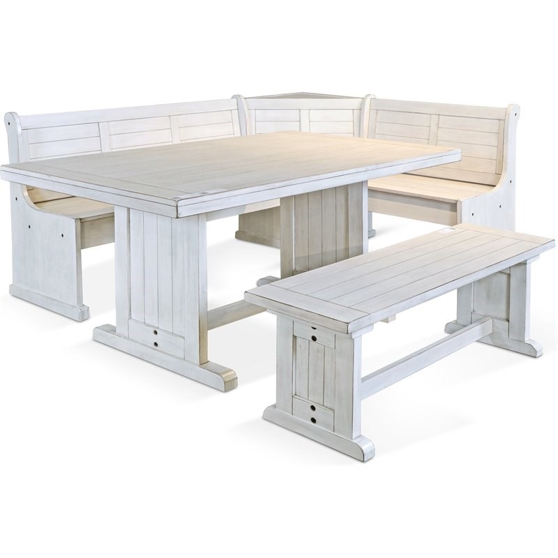 Cooper Bayside Farmhouse Wood Breakfast Nook Set in Marble White