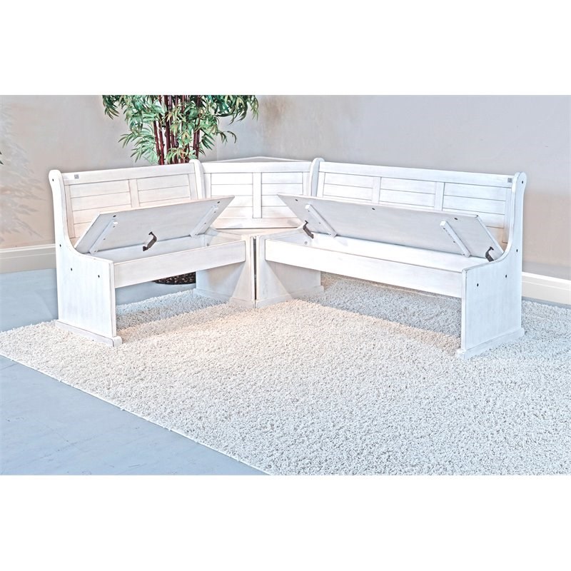 Cooper Bayside Farmhouse Wood Breakfast Nook Set in Marble White
