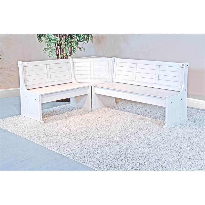 Cooper Bayside Farmhouse Wood Breakfast Nook Set in Marble White