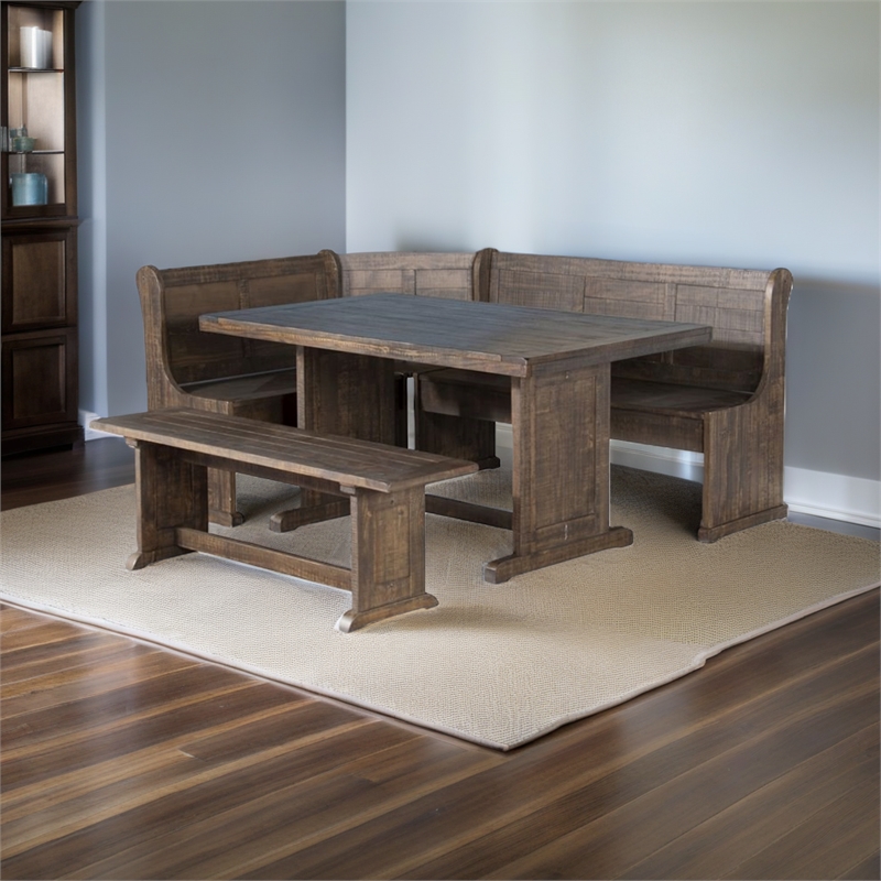 Cooper Farmhouse Wood Breakfast Nook Set in Tobacco Leaf Cherry