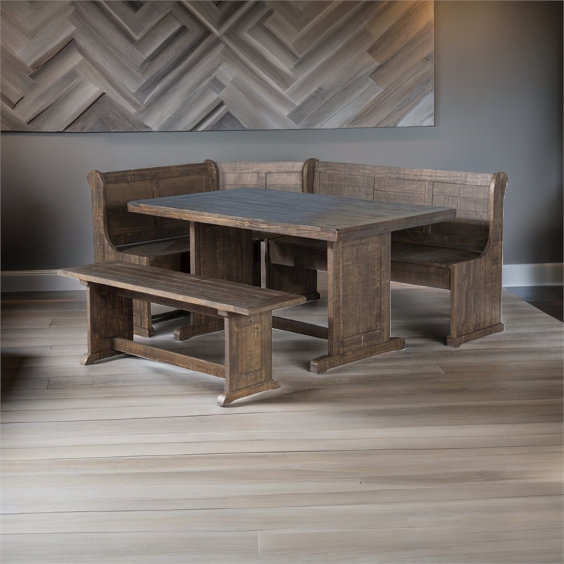 Cooper Farmhouse Wood Breakfast Nook Set in Tobacco Leaf Cherry