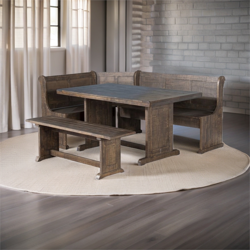 Cooper Farmhouse Wood Breakfast Nook Set in Tobacco Leaf Cherry