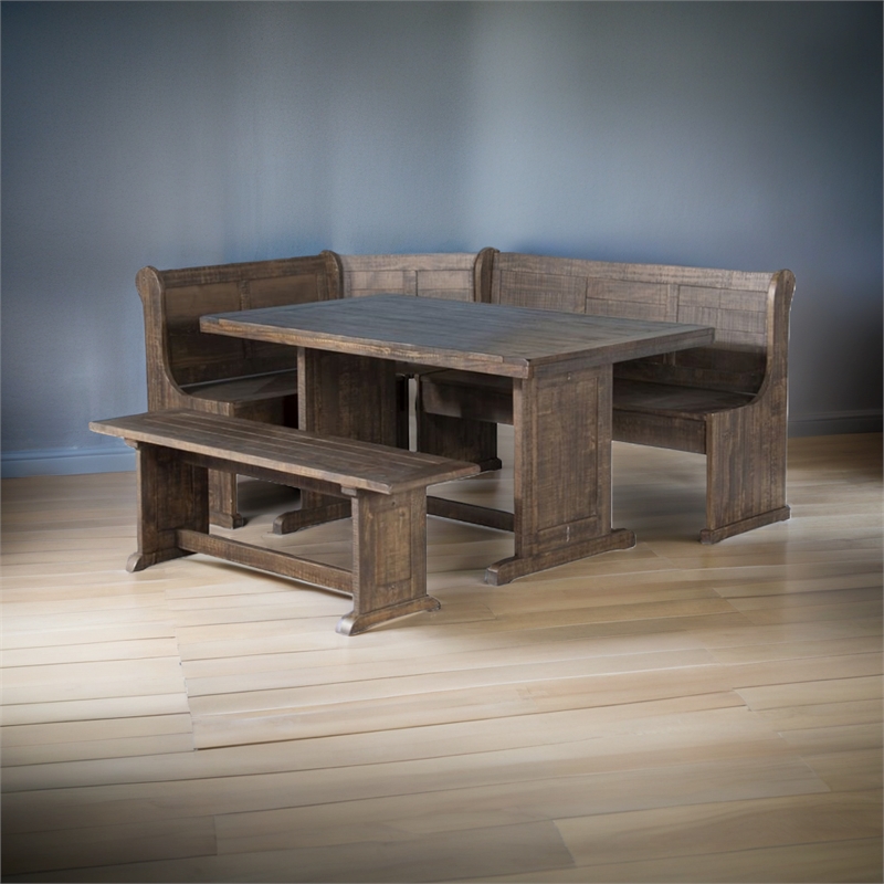 Cooper Farmhouse Wood Breakfast Nook Set in Tobacco Leaf Cherry