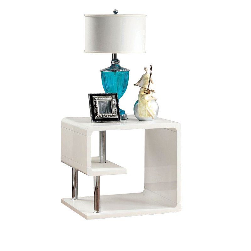 Cooper Lacquer Glossy White End Table Square Geometric 23.63
