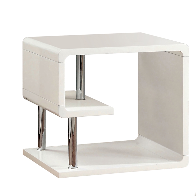 Cooper Lacquer Glossy White End Table Square Geometric 23.63