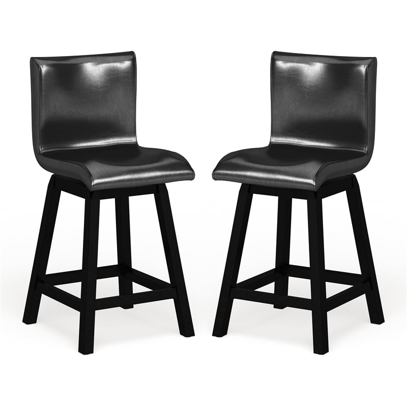 Cooper Omura Faux Leather Counter Stool in Black (Set of 2)