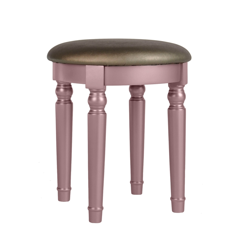 Cooper Furniture Wood Vanity Set with Mirror and Stool in Pink Rose Gold Color