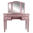 Cooper Furniture Wood Vanity Set with Mirror and Stool in Pink Rose Gold Color