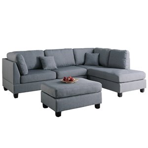 cooper 3 piece fabric sectional sofa set with ottoman in gray