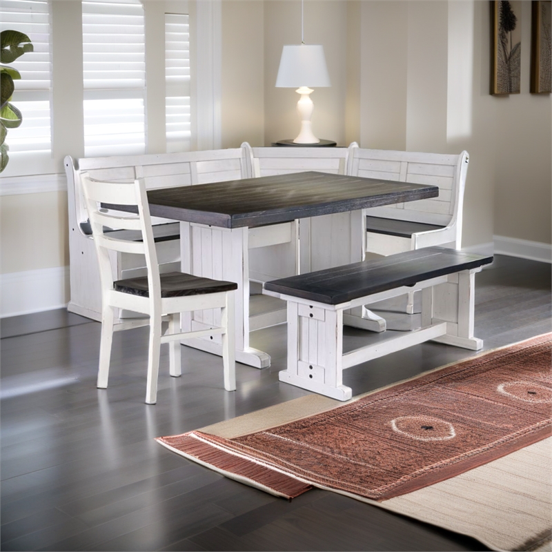 Cooper 4 Farmhouse Piece Wood Breakfast Nook Set in White/Brown