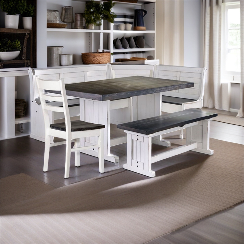 Cooper 4 Farmhouse Piece Wood Breakfast Nook Set in White/Brown