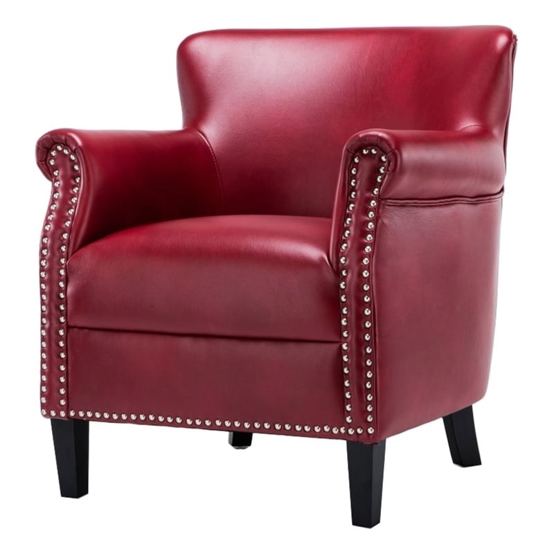 Cooper 18.9'' Transitional Faux Leather Club Chair with Nail head Trim in Red