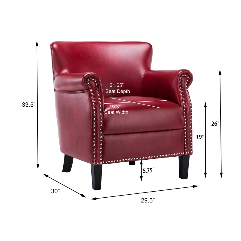 Cooper 18.9'' Transitional Faux Leather Club Chair with Nail head Trim in Red