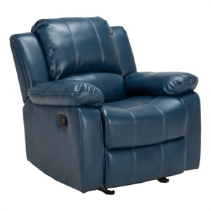 cooper transitional semi faux leather glider rocker recliner in navy blue