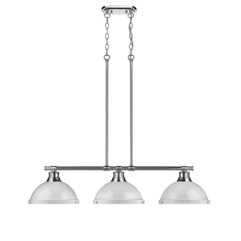 Duncan 3 Light Linear Pendant In Chrome With White Shades 3602 3lp Duncan 3 Light Linear Pendant In Chrome With White Shades 3602 3lp Ch Wh