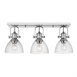 hines 3 light semi-flush in chrome with seeded glass