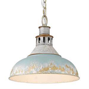 kinsley large pendant in aged galvanized steel with antique teal shade
