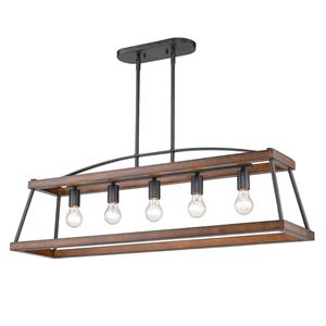 teagan linear pendant in natural black with rustic oak wood accents