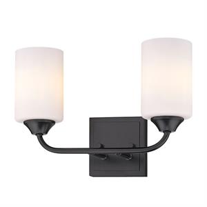 ormond 2 light bath vanity in matte black with cylindrical opal glass