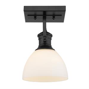 hines 1 light semi-flush in matte black with opal glass