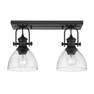 hines 2 light semi-flush in matte black with seeded glass