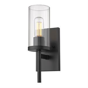 winslett 1 light wall sconce in matte black with ribbed clear glass