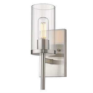 winslett 1 light wall sconce in pewter with ribbed clear glass