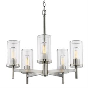 Winslett 5 Light Chandelier in Pewter with Ribbed Clear Glass